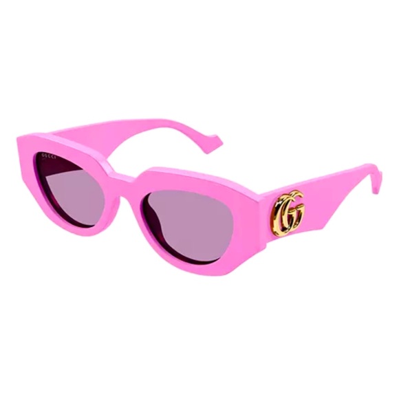 Gucci Pink Geometric Acetate Butterfly Sunglasses Oversized GG Logo w/ Case - Picture 1 of 10